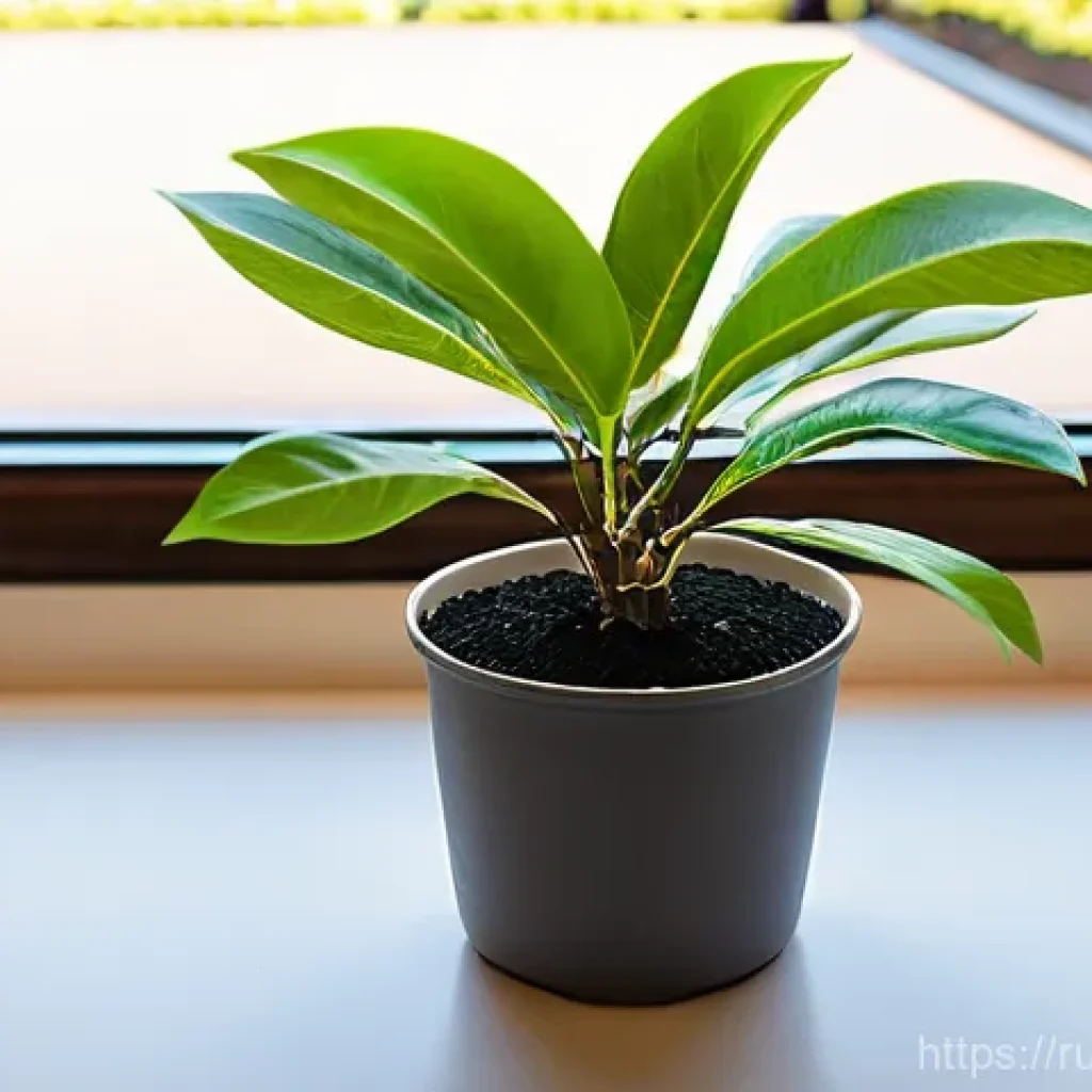 화분 흙 교체 시기 및 방법 - **A thriving Ficus Benjamina in a freshly repotted state.**
**Prompt:** A vibrant Ficus Benjamin...