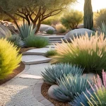 드라이가든 스타일링 방법 - **Prompt 1: Serene Mediterranean Dry Garden Landscape at Sunset**
"A wide, tranquil view of a be...