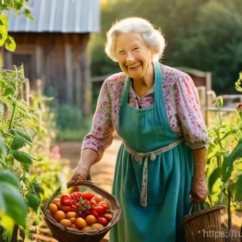 Home 26 수경재배와 토양재배 차이점 - **A Warm, Nostalgic Summer Garden Harvest**
"A heartwarming, photorealistic scene of an elderly ...