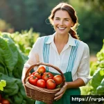 텃밭 가꾸기 초보자 팁 - **Prompt 1:** A smiling woman in her early 30s, dressed in comfortable, modest gardening clothes suc...