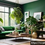 실내 화초 조합별 추천 - A cozy indoor corner featuring a variety of houseplants with contrasting leaf textures: soft, velvet...