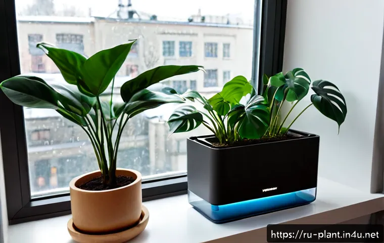 Home 17 식물 전용 스마트 화분 추천 - Photorealistic bright Moscow apartment windowsill garden, a sleek plant-specific smart planter with ...